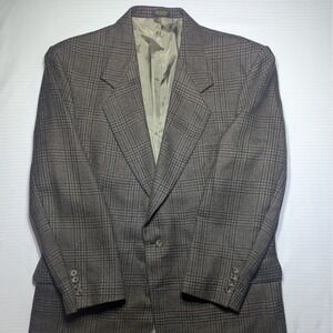 Oscar de la Renta Wool Blazer Brown Plaid Sport Coat 43R Classic Tailored